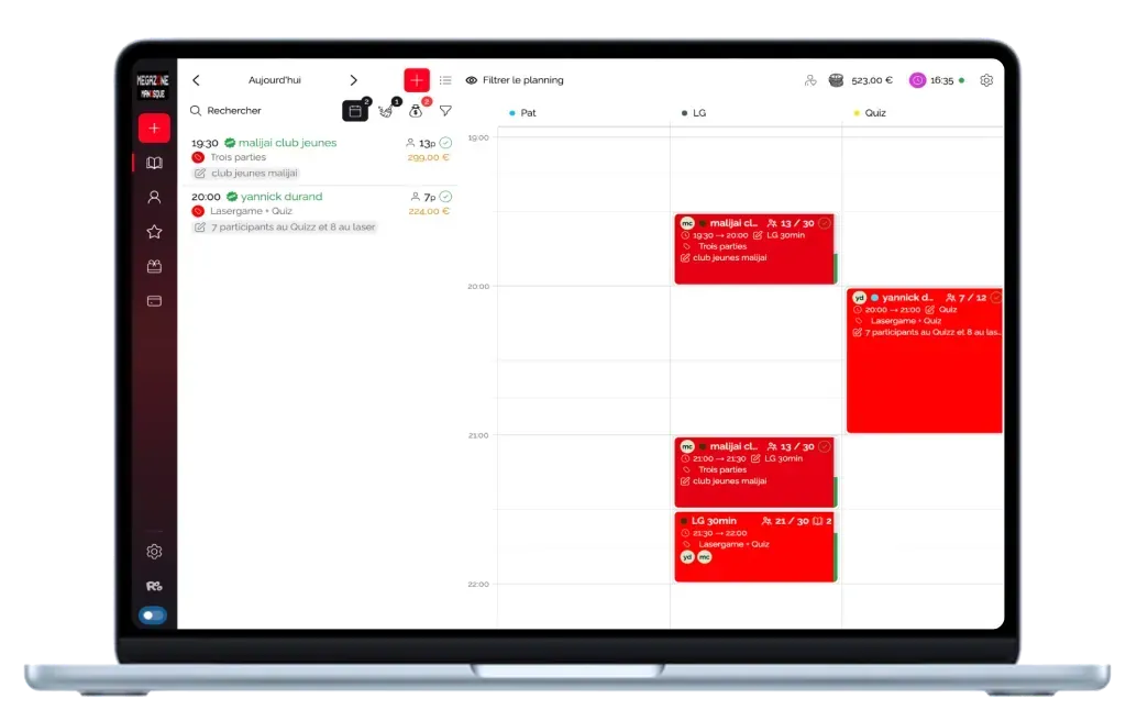 Interface de l'agenda Reservatoo sur ordinateur